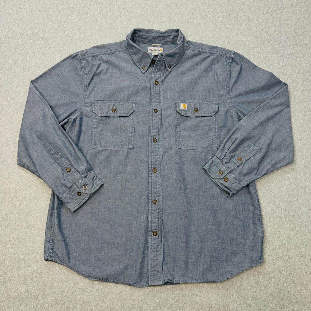 Carhartt Shirt Mens XL Chambray Button Down Original Fit Light Blue Long Sleeves